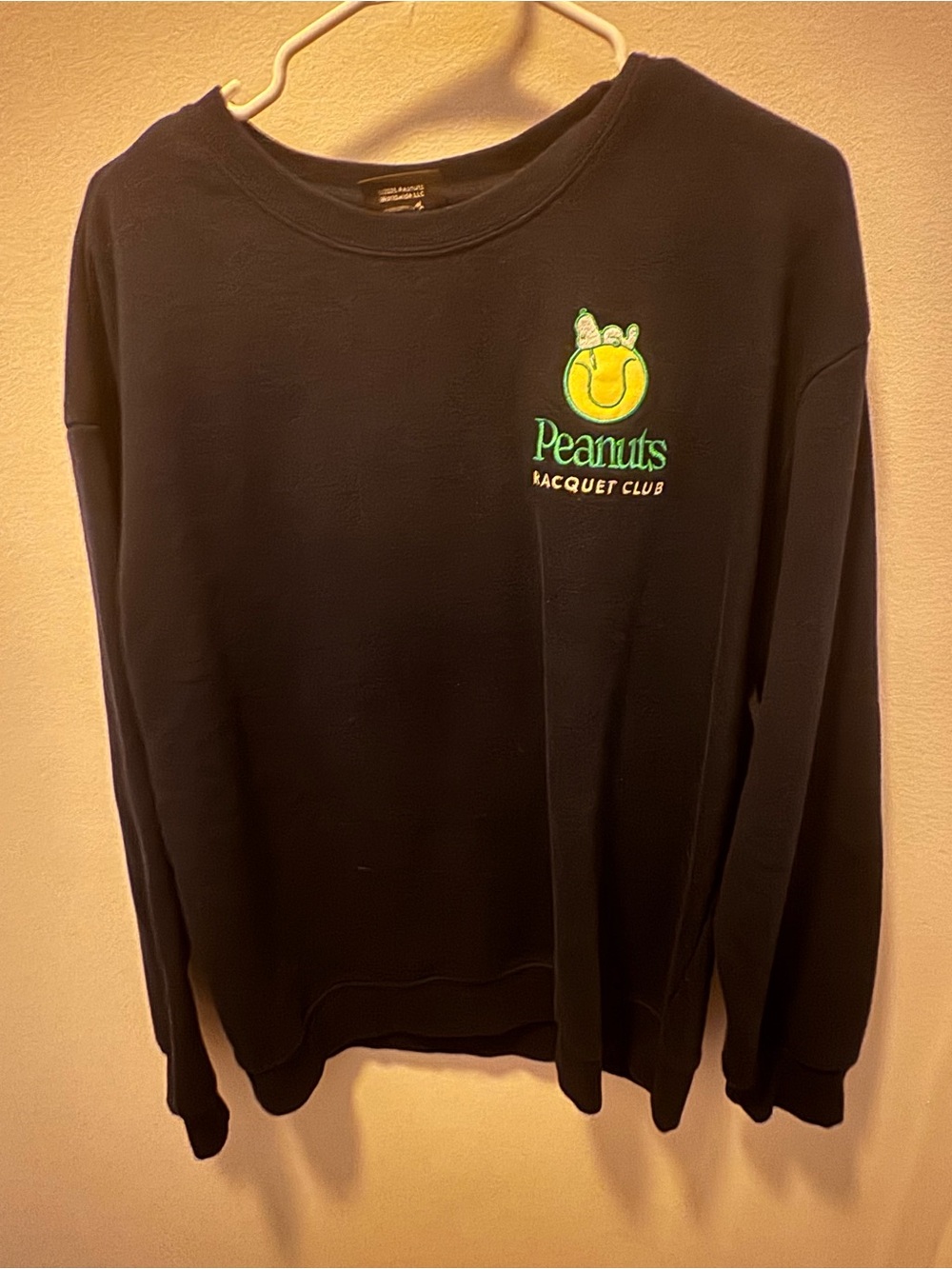 Peanuts Black Crewneck with Yellow & Green Tennis Logo